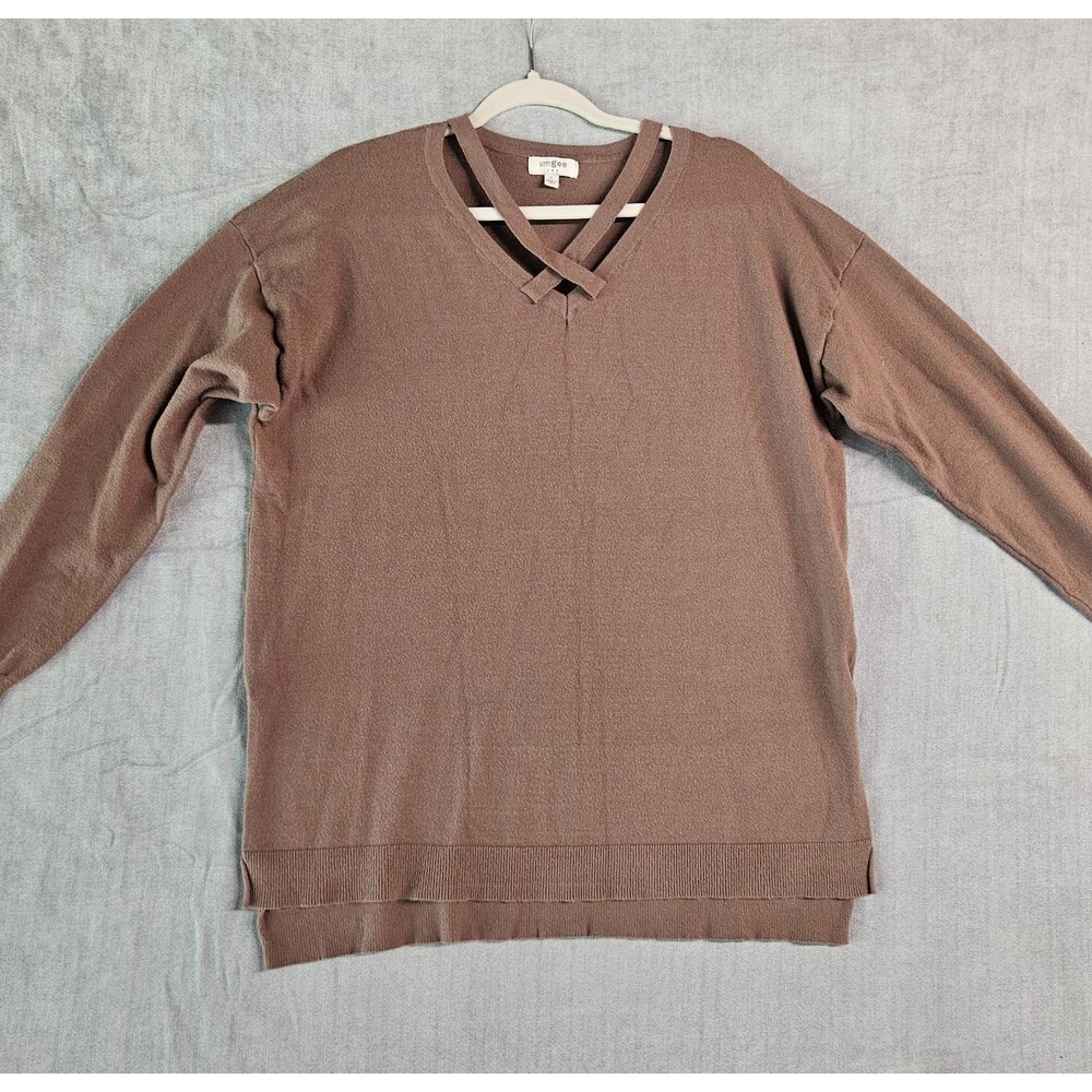 Umgee Womens Brown Sweater Size Large Pullover Neutral Solid Casual